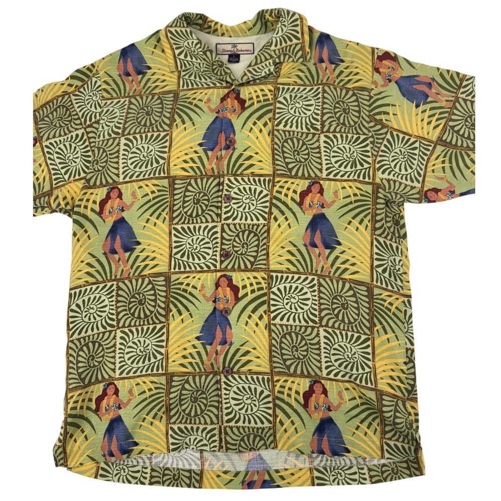 Tommy Bahama Silk Hawaiian Shirt‎ Small Hula Dancer Print Short Sleeve